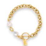 Titanium 316l stainless steel freshwater pearl geometric vintage link bracelet with e-coated waterproof
