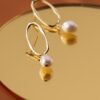 925 sterling silver imitation pearl geometric minimalist drop earring - Image 2
