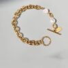 Titanium 316l stainless steel freshwater pearl geometric vintage link bracelet with e-coated waterproof - Image 3