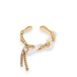 Brass imitation pearl tassel vintage band ring