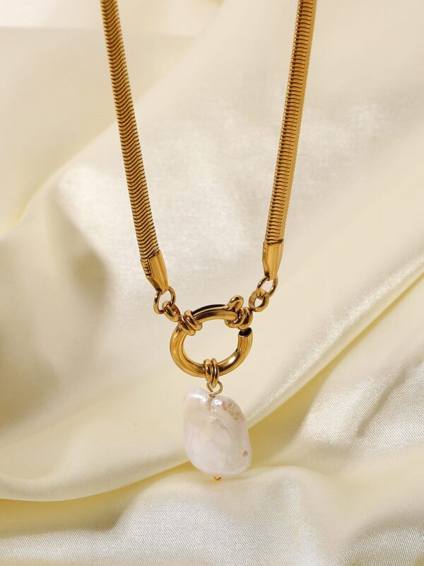 Stainless steel freshwater pearl irregular minimalist necklace - Image 3