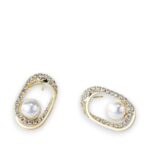 Brass imitation pearl oval dainty stud earring
