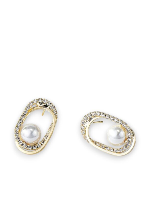 Brass imitation pearl oval dainty stud earring