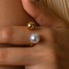 Stainless steel imitation pearl irregular minimalist band ring - Image 2
