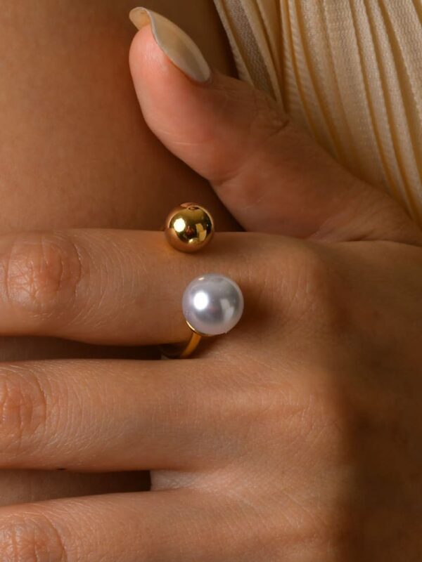 Stainless steel imitation pearl irregular minimalist band ring - Image 2