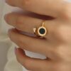 Titanium steel acrylic geometric minimalist band ring with e-coated waterproof
