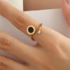 Titanium steel acrylic geometric minimalist band ring with e-coated waterproof - Image 3