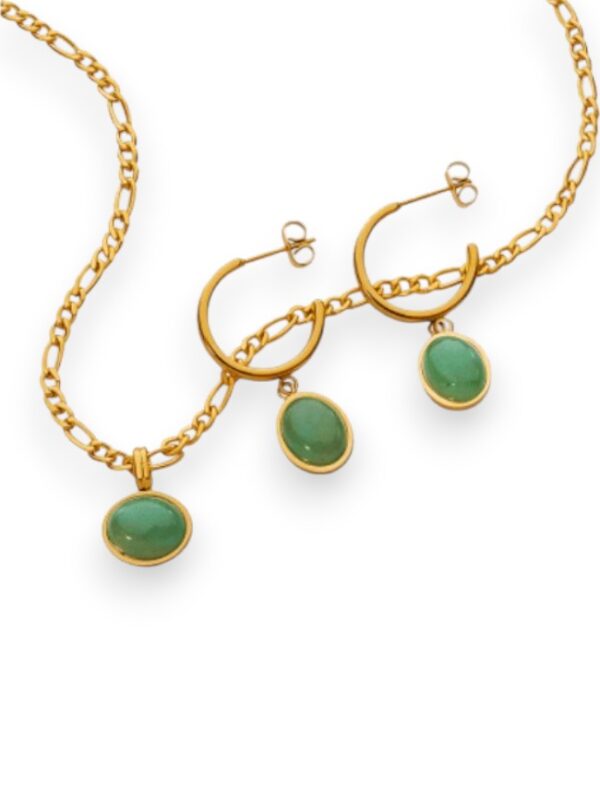 Titanium steel jade vintage geometric earring and necklace set