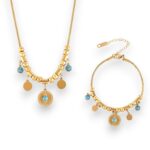 Titanium steel turquoise vintage geometric bracelet and necklace set